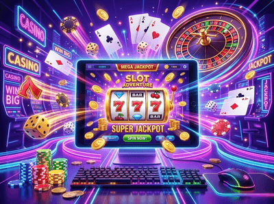 A luxurious digital casino interface featuring golden slot machines and a sleek modern design.